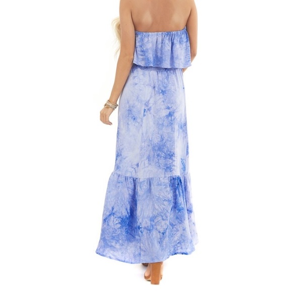 Strapless Blue Tie Dye Maxi Dress - Picture 11 of 11